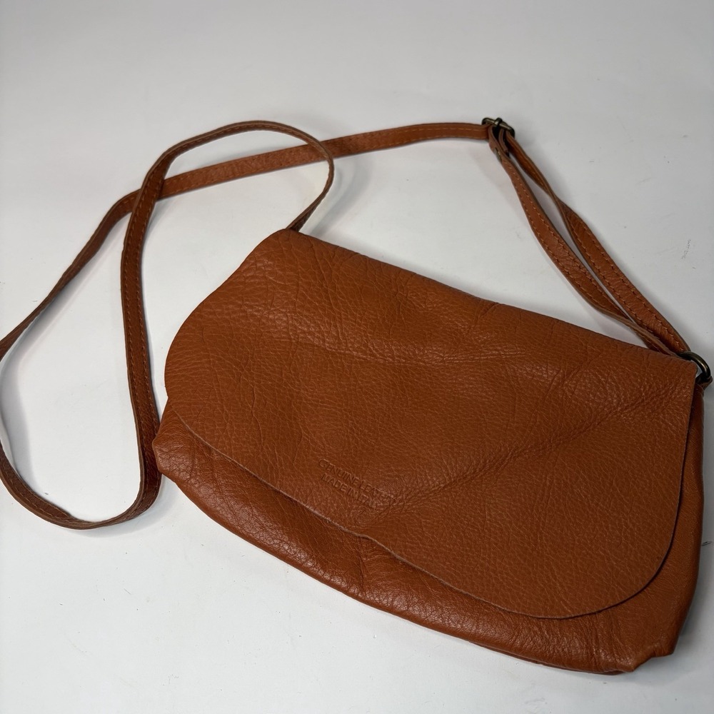 Genuine leather crossbody bag purse made in Italy brown 10 In X 6 In Zipper